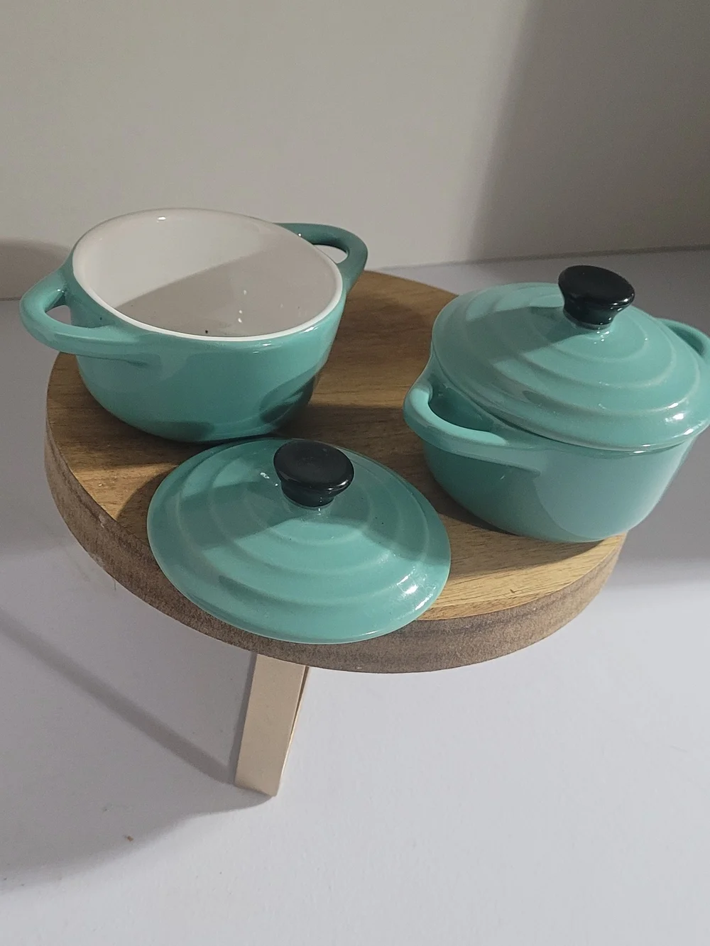 Aqua Ceramic Mini Casserole Dish with Lid - Set of 2